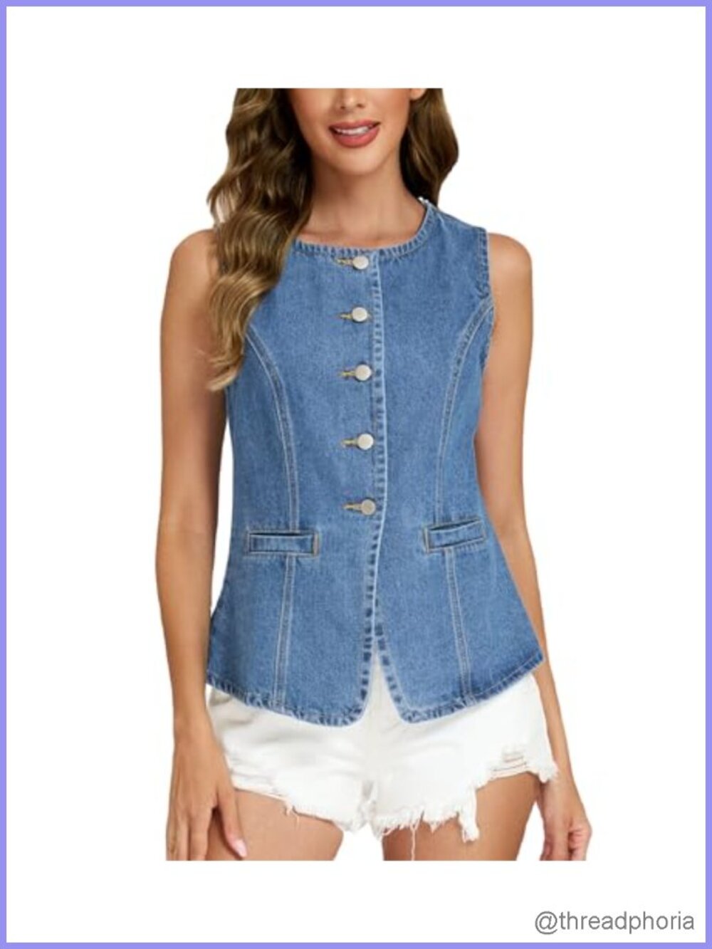 Women's Denim Vest Top Button Down Sleeveless Jean Vest Casual